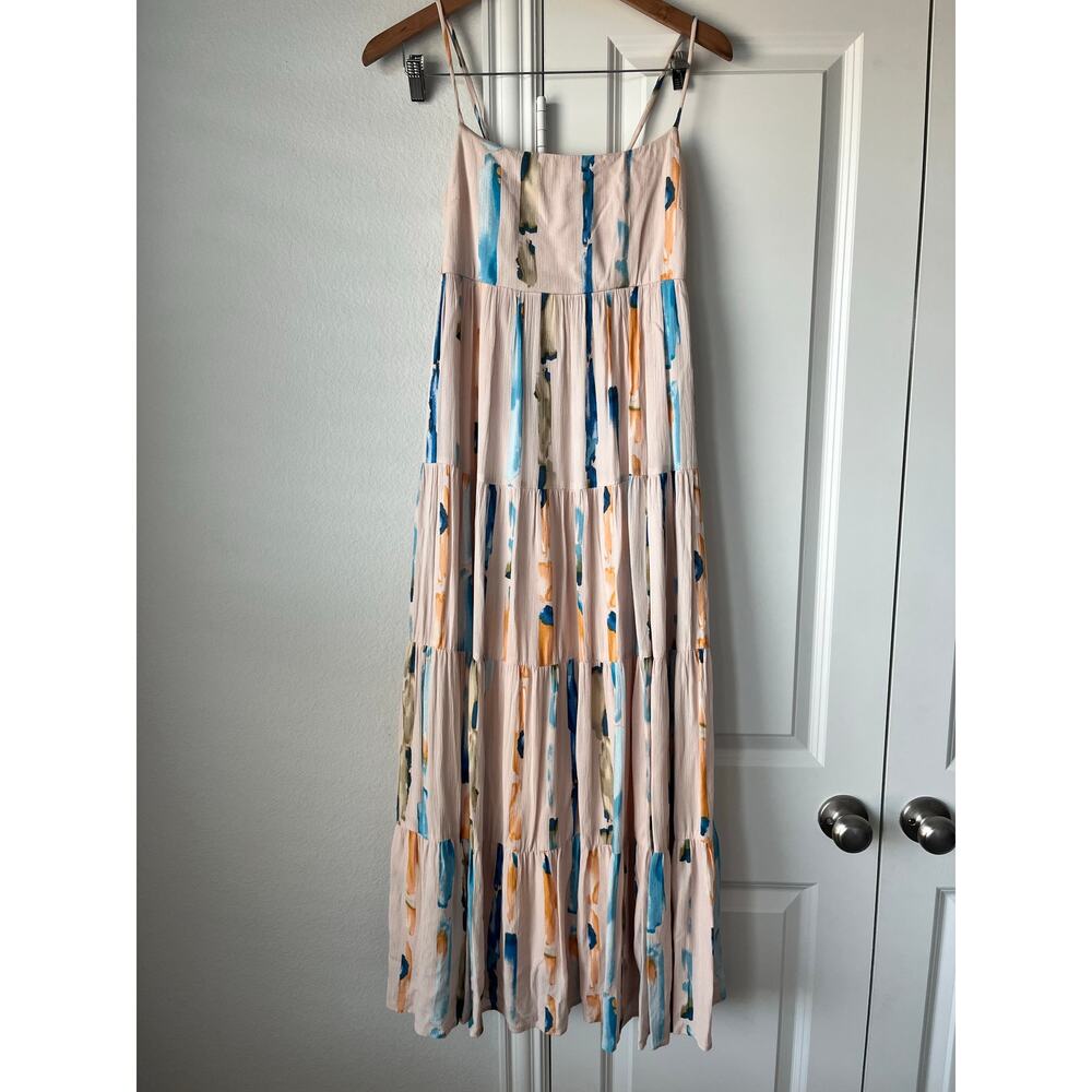 Gilli Boutique Small Blush Watercolor Stripes Adjustable Strap Midi Dress (FLAW)